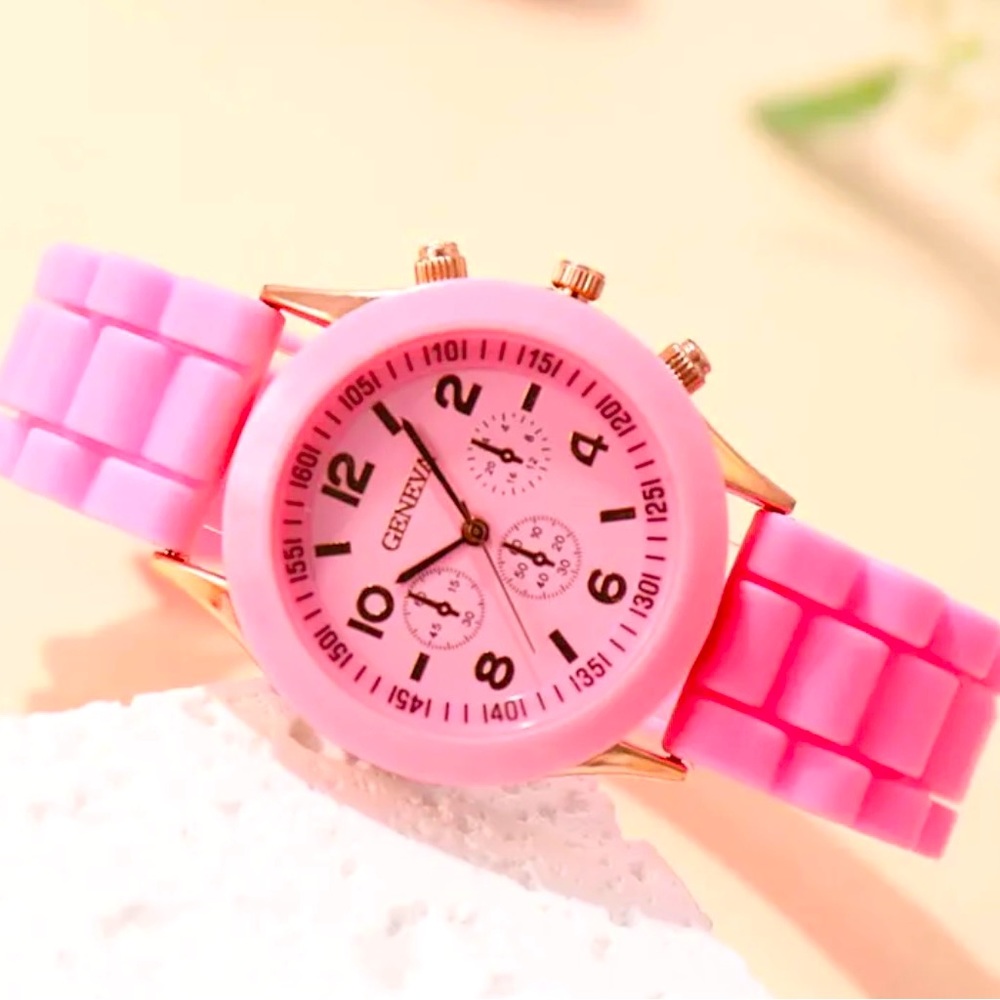 Fashion Women Quartz Watch Pink Silicone Jelly - Picture 1 of 5